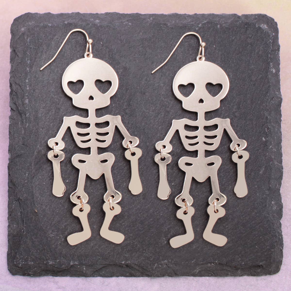 Spooky Swing Silver Skeleton Earrings