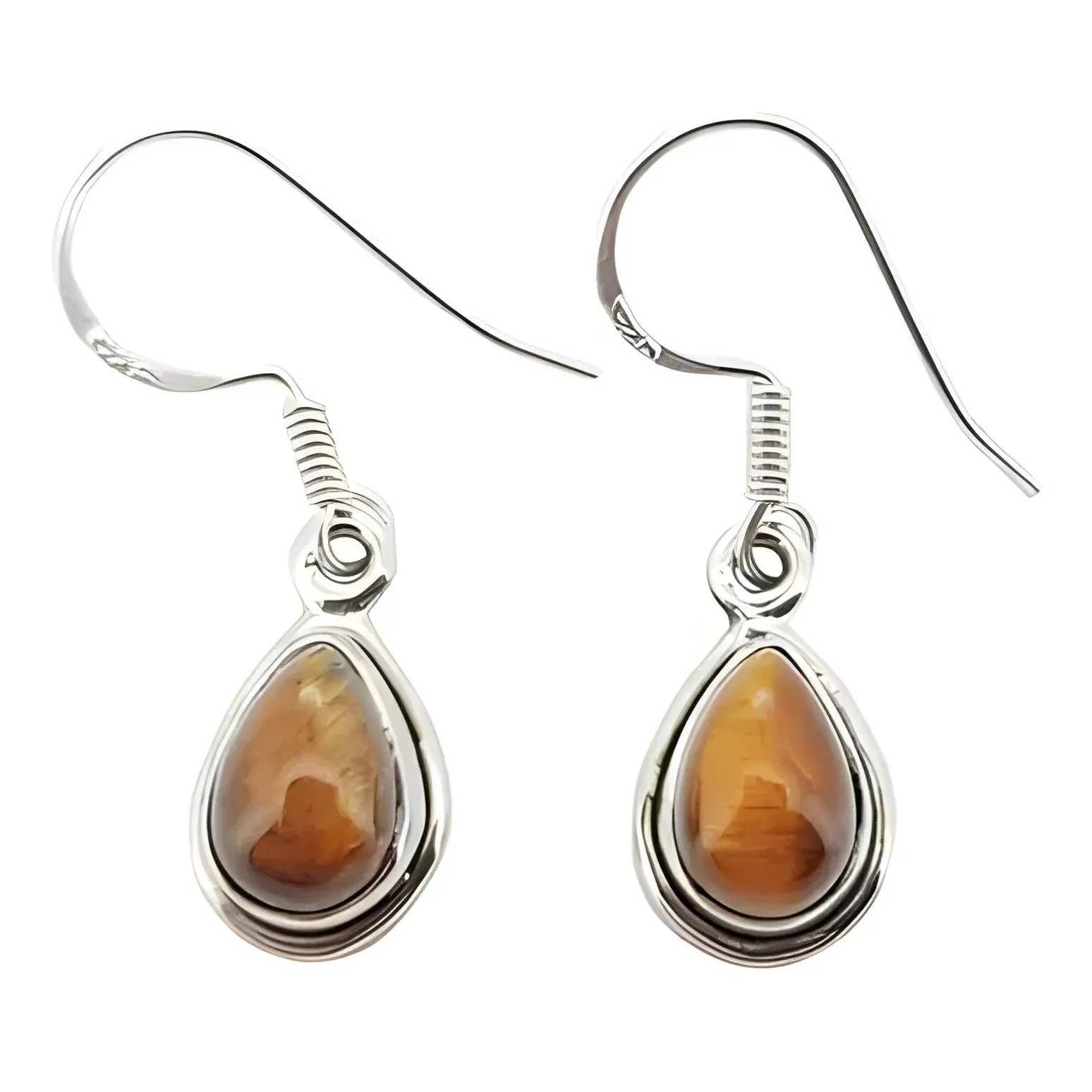 Tiger Eye Silver Dangle Earrings