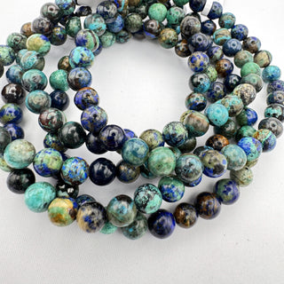 Detail view of Azurite Malachite Bracelet 6mm Jewelry - Bracelet at Mind's Eye Mystics