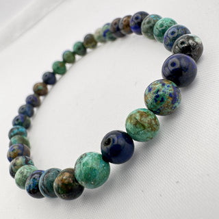 Detail view of Azurite Malachite Bracelet 6mm Jewelry - Bracelet at Mind's Eye Mystics