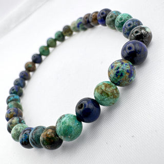 Detail view of Azurite Malachite Bracelet 6mm Jewelry - Bracelet at Mind's Eye Mystics