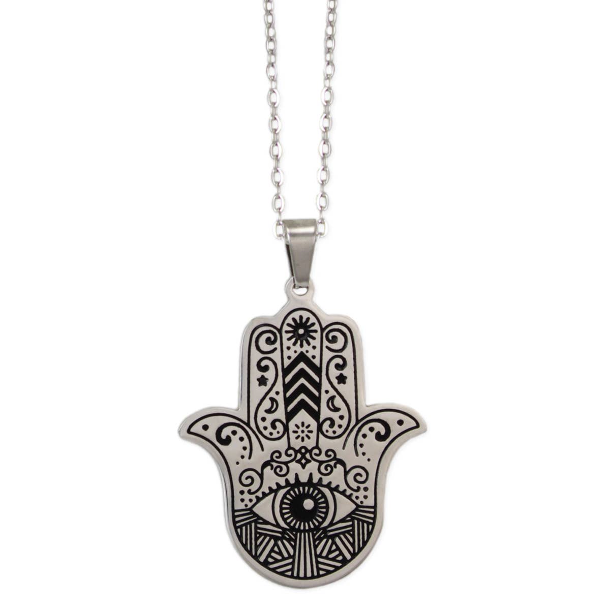 Mystic Look Silver Hand Eye Necklace