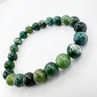 Detail view of Moss Agate Bracelet 8mm Jewelry - Bracelet at Mind's Eye Mystics