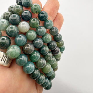 Detail view of Moss Agate Bracelet 8mm Jewelry - Bracelet at Mind's Eye Mystics