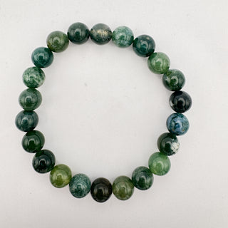 Detail view of Moss Agate Bracelet 8mm Jewelry - Bracelet at Mind's Eye Mystics