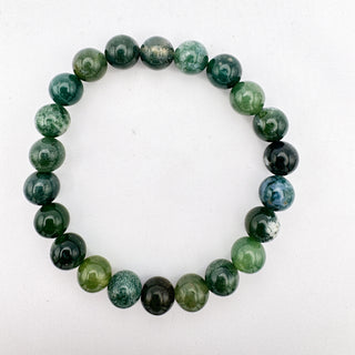 Detail view of Moss Agate Bracelet 8mm Jewelry - Bracelet at Mind's Eye Mystics