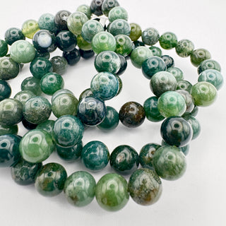 Detail view of Moss Agate Bracelet 8mm Jewelry - Bracelet at Mind's Eye Mystics