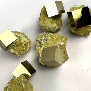 Detail view of Pyrite Cube in Matrix Crystal - Solar Plexus Chakra - Rough at Mind's Eye Mystics