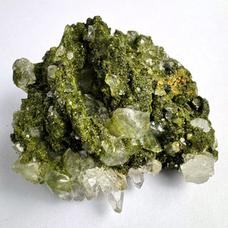 Detail view of Epidote on Quartz Cluster - Piece / The Grotto Crystal - Show Piece at Mind's Eye Mystics