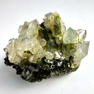 Detail view of Epidote on Quartz Cluster - Piece / The Crown Crystal - Show Piece at Mind's Eye Mystics