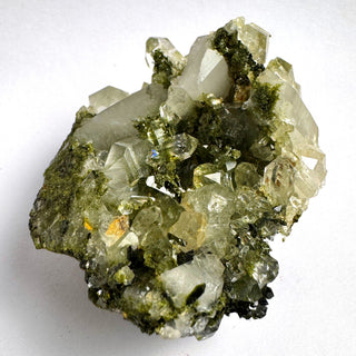 Detail view of Epidote on Quartz Cluster - Piece / The Crown Crystal - Show Piece at Mind's Eye Mystics
